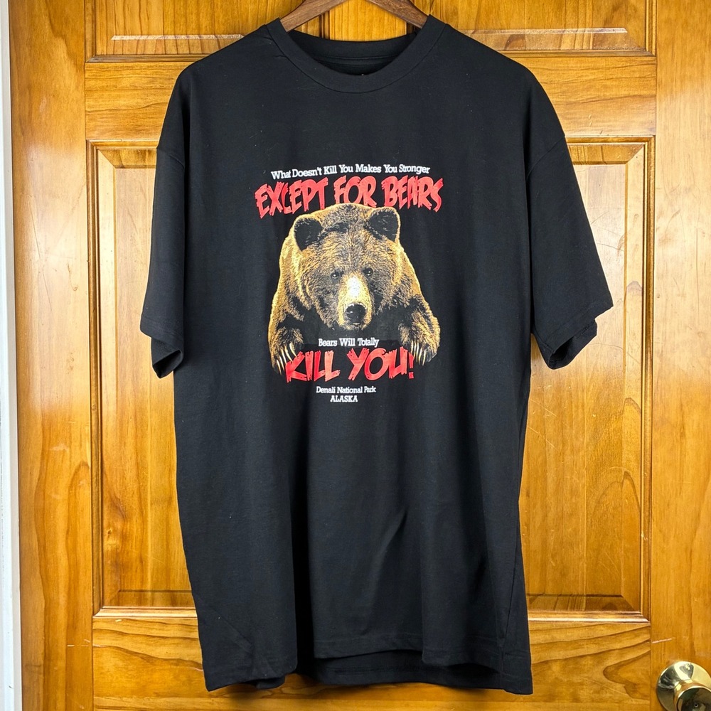 Alaska Outpost Denali National Park Grizzly Bear Funny Graphic T-Shirt Mens XL
